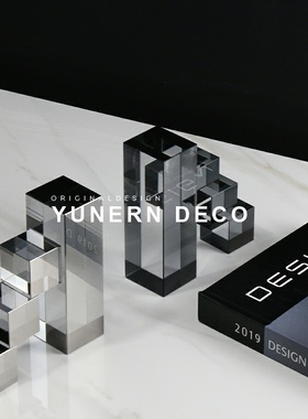 现代创意艺术磨砂水晶台阶书档售楼处样板房间轻奢软装饰品摆件