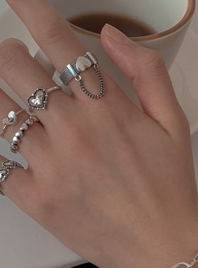 新品Korea Punk Love Heart Ring Set 5pcs Personality Temperam