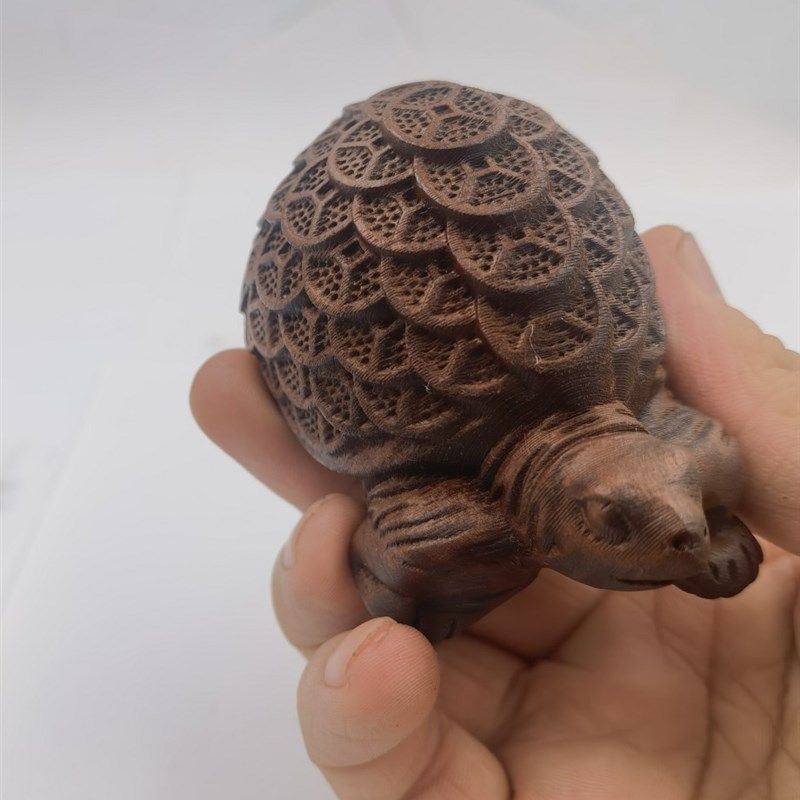 雷击枣木手把件铜钱龟精雕枣木摆件饰品八卦龟盘玩手把件