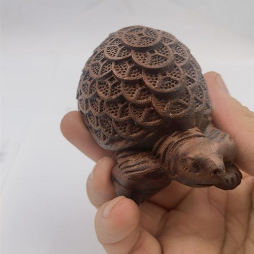 雷击枣木手把件铜钱龟精雕枣木摆件饰品八卦龟盘玩手把件