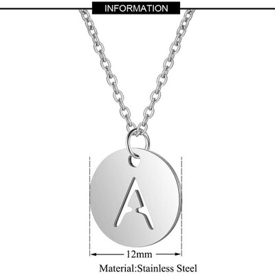 AZ 26 Initials Name Necklace 12mm Round Pendant Letter Alph