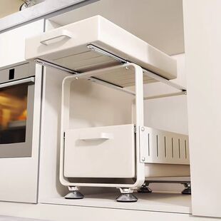置物架家用橱柜内抽屉式 厨房抽拉式 深柜分层收纳盒下水槽窄缝拉篮