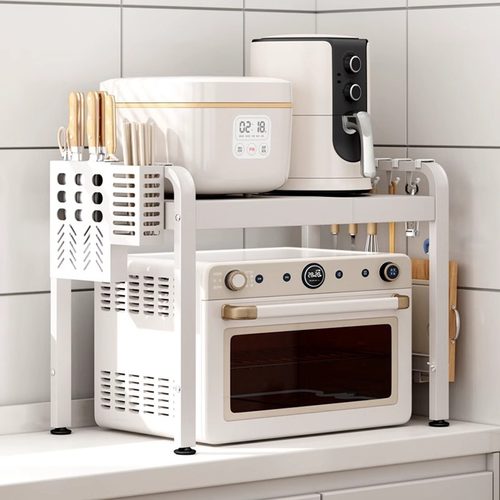 可伸缩厨房置物架微波炉空气炸锅家用双层台面桌面电饭锅收纳支架