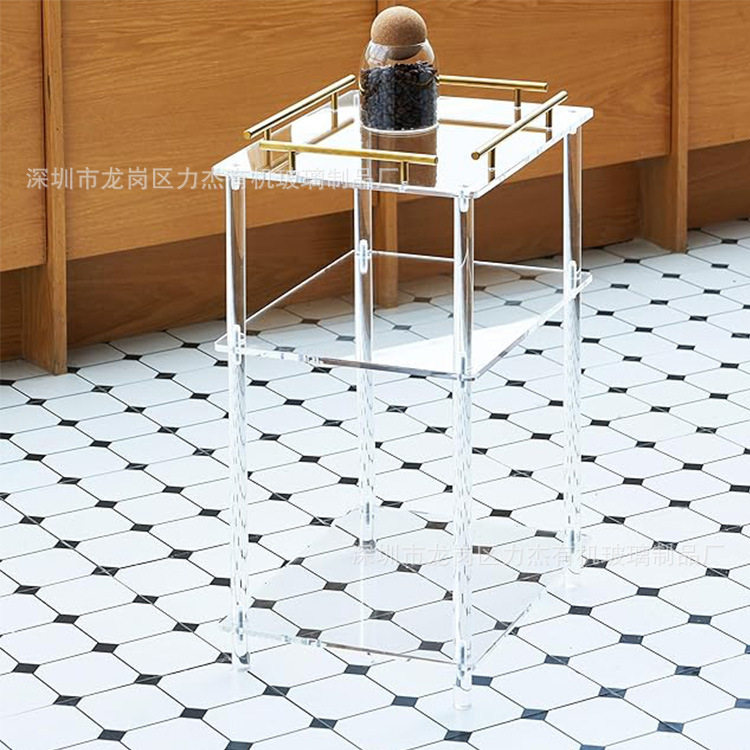 亚克力透明整体可拆卸小桌子 方形3层透明置物茶几小方桌
