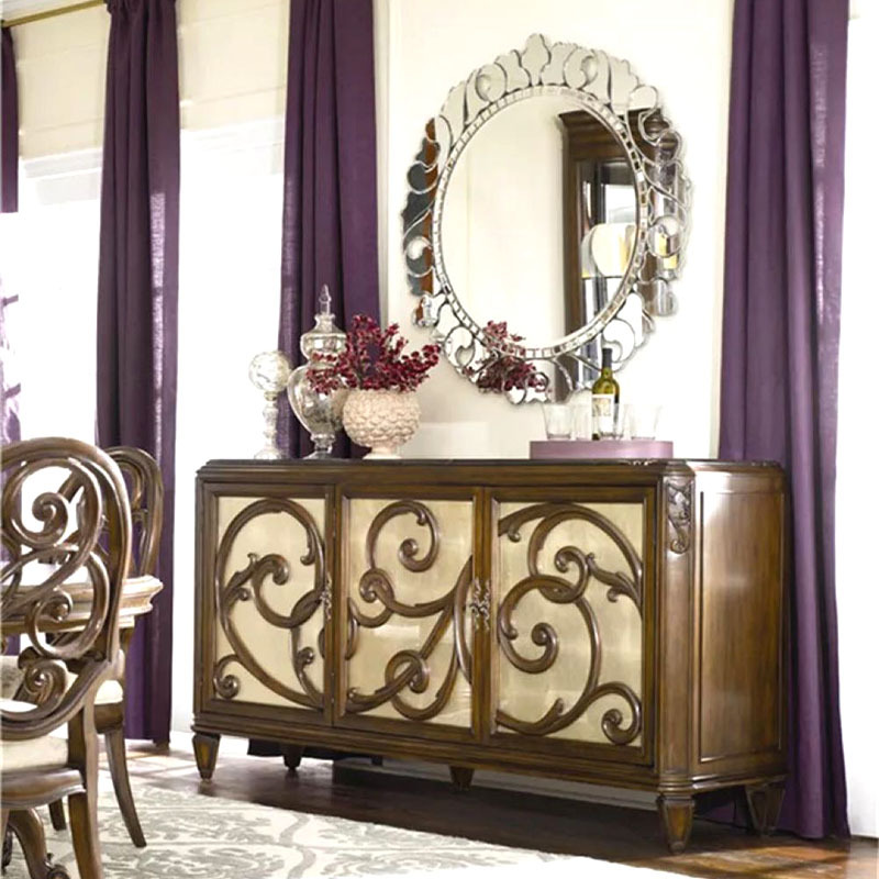 新款美式乡村实木玄关柜门厅柜欧式新古典雕花装饰柜镜面梳妆台