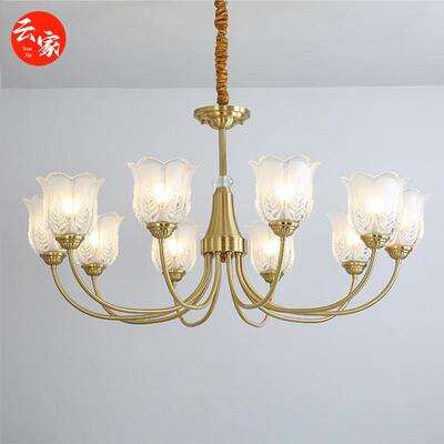 美式简约全铜客厅吊灯高级感浪漫水晶卧室主灯楼欧式大气餐厅灯具