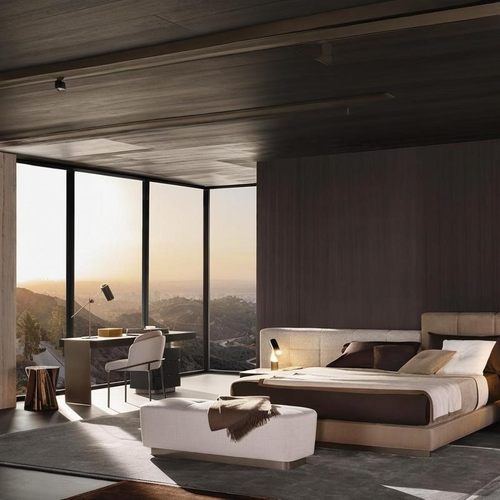 JUYI巨一意式极简劳伦斯1:1复刻款大平层宽屏床豆腐块床磨砂布床