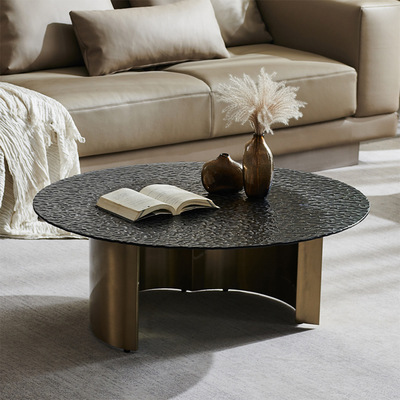 意式轻奢圆形茶几桌极简小户型客厅现代简约钢化玻璃水波纹茶几