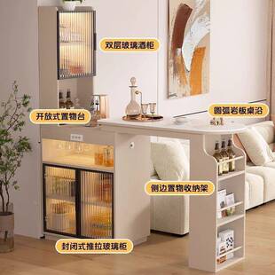 吧台隔断柜客厅抽拉吧式沙发旁边台复古黑色PTP收纳餐柜柜带餐桌