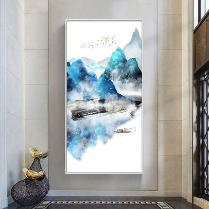 入玄关饰画走廊装竖版招财风户水壁画公XG-A051新中式山水画办室