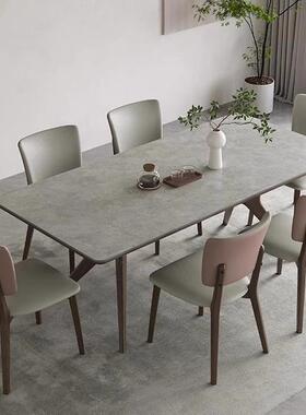 式岩板方餐桌实木现代简约小45769户型长形客厅饭桌餐桌合椅组意