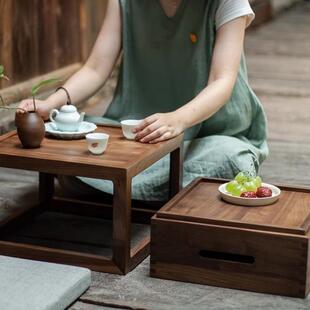 代黑胡小茶桌飘窗桌榻榻现米四方形小网红茶木桌轻奢简约桃VED小