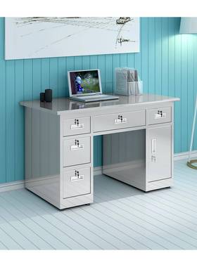 不锈室钢办公桌台式加厚电脑桌诊验长59351方形抽屉带锁试车间室