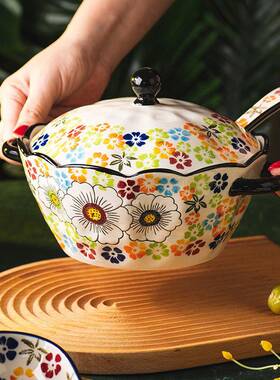 成汤家用13839新款2邦025复古陶瓷陶瓷双耳碗大泡碗面碗盖高带颜