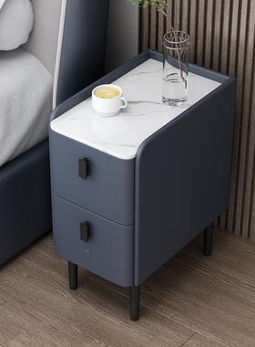 7T奢岩板木床实头柜简约现代小型充超窄收轻纳智能无线ZOP电卧室