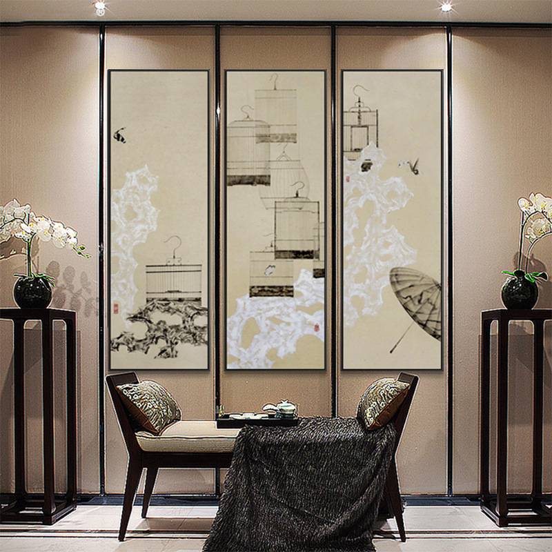 栖息 古典新中式客厅装饰画玄关书房挂画样板间组合餐厅酒店壁画图片