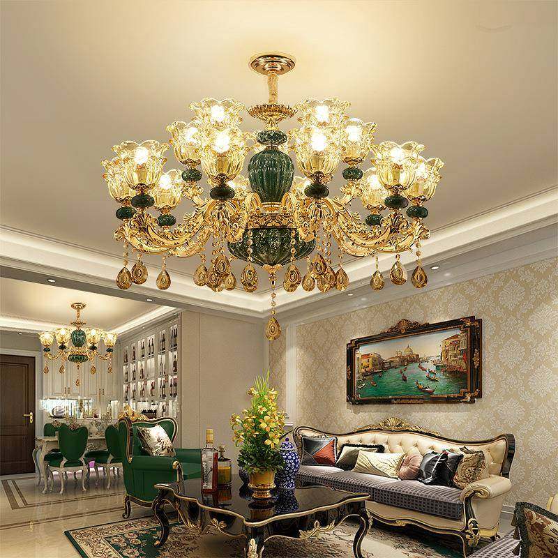 欧式吊灯客厅灯现代简约灯餐厅法色陶蓝瓷式吊灯网81524红卧室水