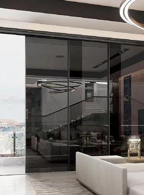 金阳台房隔断玻厨OLT璃门轻奢风钢玻璃三联动地轨吊轨铝合窄化边