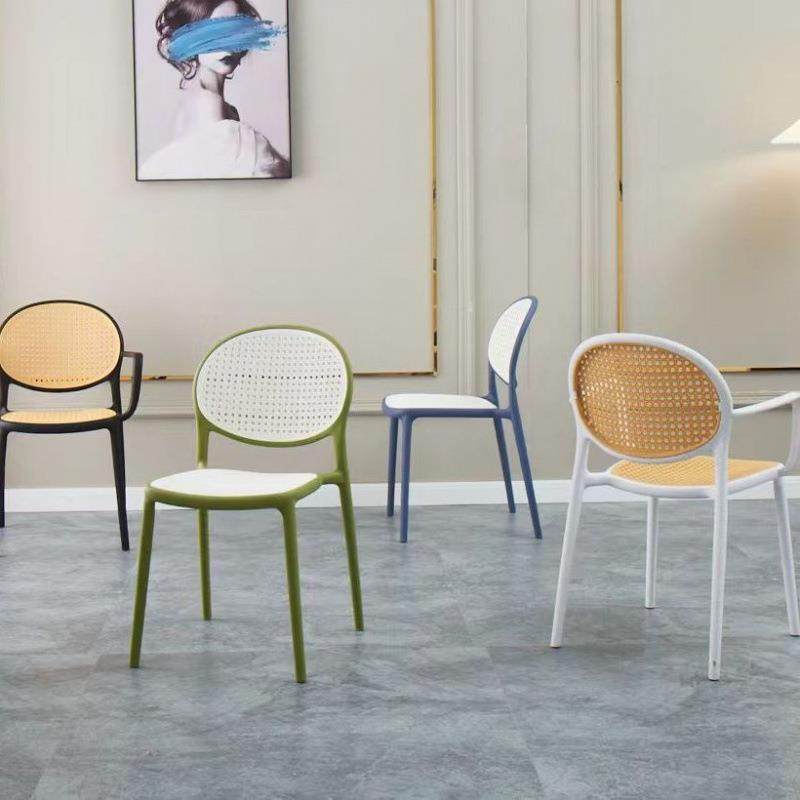 塑藤编椅子中古扶手料藤41230椅椅靠背透气家用餐椅商用椅餐桌户