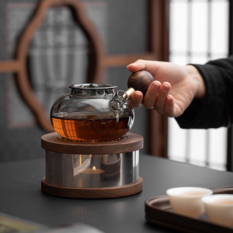 胡桃木玻温茶a4ft2MCK器煮茶璃壶加热底座茶具蜡烛加保热温温炉茶