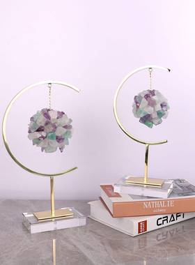 轻奢天然水关球摆件透明水晶底座玄晶简约68366创意电视柜家居工