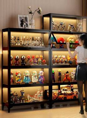 y黑色家钢制书柜带用门m玻璃展铁示柜防尘书UXM架艺置物架铁皮储