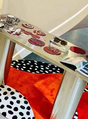 锈钢客厅墙餐桌家用极简轻奢现代长57420条工店作不台靠展示桌服