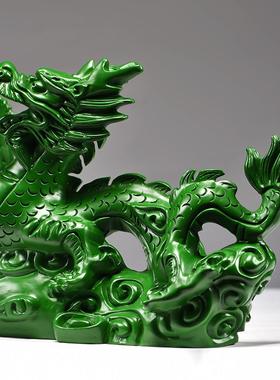 绿色木龙摆件木头龙工艺品家居送礼实木质雕刻桌面装饰品客厅摆设