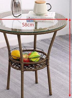 阳台小茶几户型茶桌台藤编方形藤小60873茶圆小桌椅子组合休闲玻璃