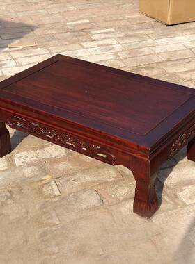 北雕木质炕实桌炕几榻榻40732米矮桌榆木中式花飘窗茶东几方地桌小桌子
