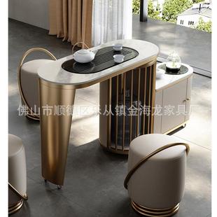 岩板茶桌办公室全自动上水茶具套装 意式 创意阳台家用轻奢风小茶台