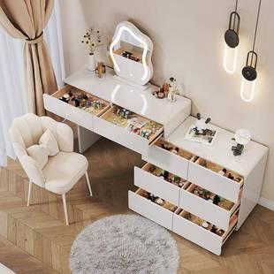 225新款 化妆妆桌收纳柜一体奶妆油风梳台0卧室化台出租屋书YTH桌