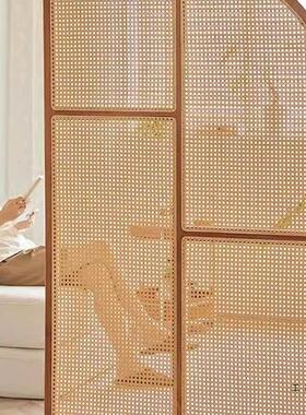 藤编风门玄关隔断中复古风客入户新中式厅日71334式网红实木遮挡