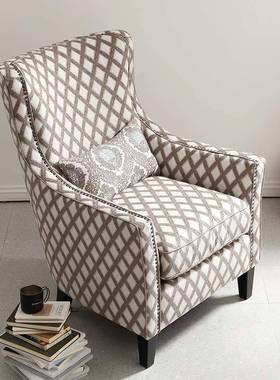 美式老椅虎椅单人发客卧室几ZG-63395何现代简约高靠背布艺休厅闲