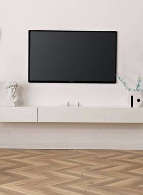 现代简约小户型白色奶油风壁挂式悬空实木电视柜客厅家用窄款批N^
