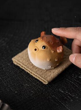 河豚茶宠香插摆茶盘茶台茶意VXU道盖置瓷茶具件配陶件茶桌创茶玩