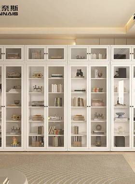 欧奈斯钢制防尘书柜家简用门展示柜铁艺卧室书房81634收纳柜带书