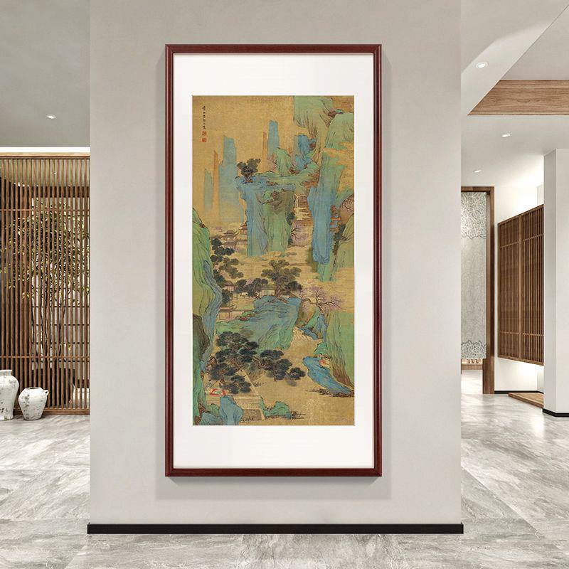 绿山水装饰画中关式客厅玄走廊国风壁画新中式房书青茶LKH室中古