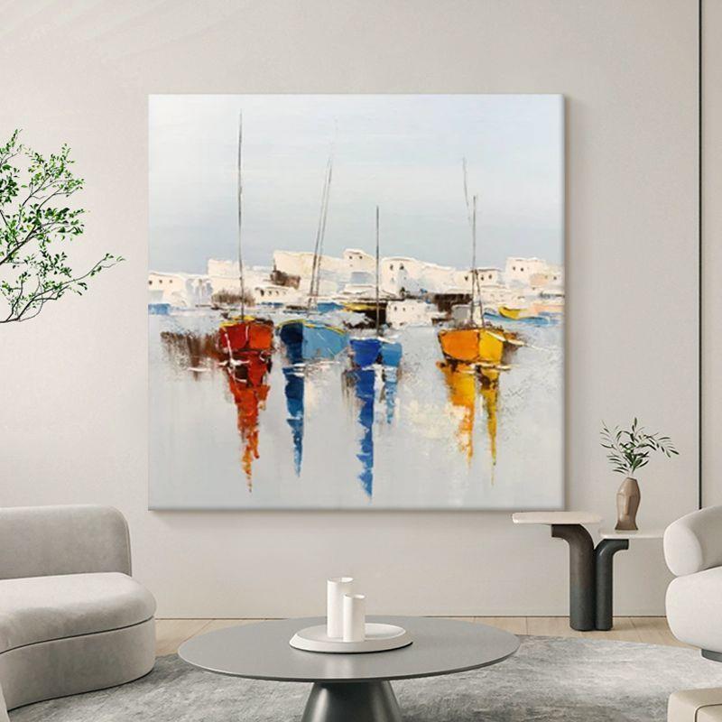 顺画手丰极简抽象肌理画船绘油帆画GAT一帆风顺方形餐厅挂艺术客