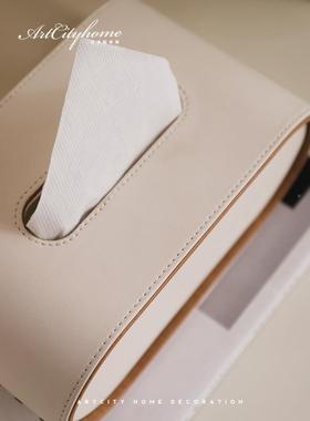 奶油风圆16186皮摆革抽纸盒家椭用客厅感现代餐极简卧室桌纸巾盒