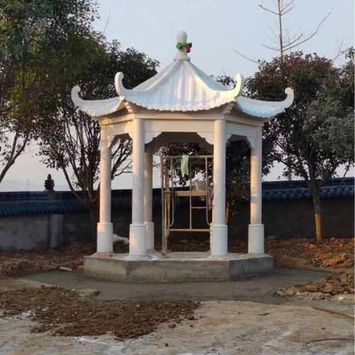 石雕亭户外花岩六角大理石岗四凉角亭001摆公园林件欧式铁艺石头