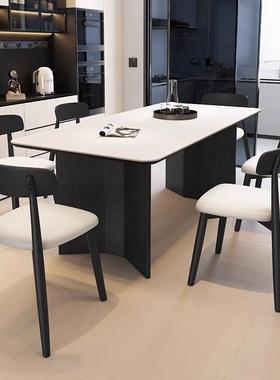 闲复古实木岩板餐桌椅意式长极岩板休简约方形中古CIZ风简轻奢餐