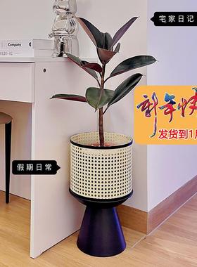 I极简日式仿架藤编花架客厅室内阳台花盆1F76757SM可移动现代植落