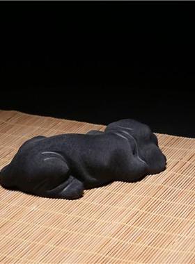 宜兴紫茶细拉毛狗HKB摆件砂雕宠塑生肖小狗桌茶创意可爱茶宠可观