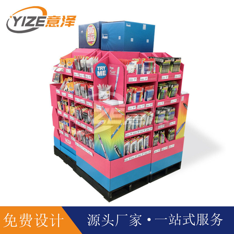 商场超市瓦楞纸堆头 外贸出口促销文具纸地堆货架 礼品陈列展示架
