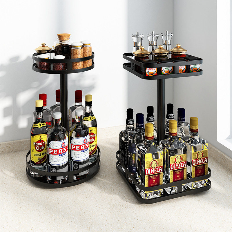 厨房调料收纳旋转放香料架转角调味品置物架两层不锈钢转盘调味架