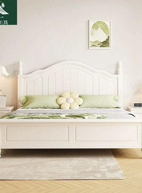 2026白色奶油风实木床现代简约1.8双主卧大婚床1.5单人床储物实木