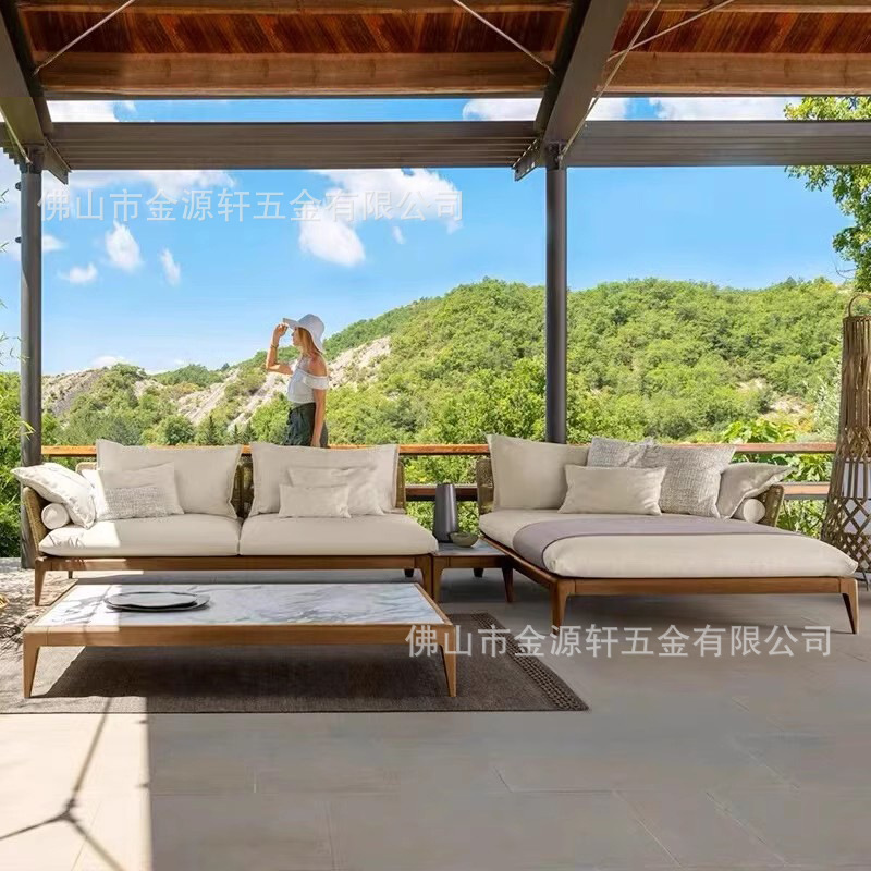 北欧户外柚木沙发藤编花园酒店别墅设计师休闲室外度假村绳编家具