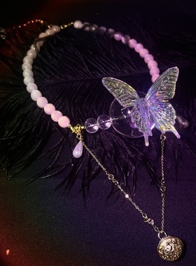 口球项链情侣小众项链原创蝴蝶铃铛