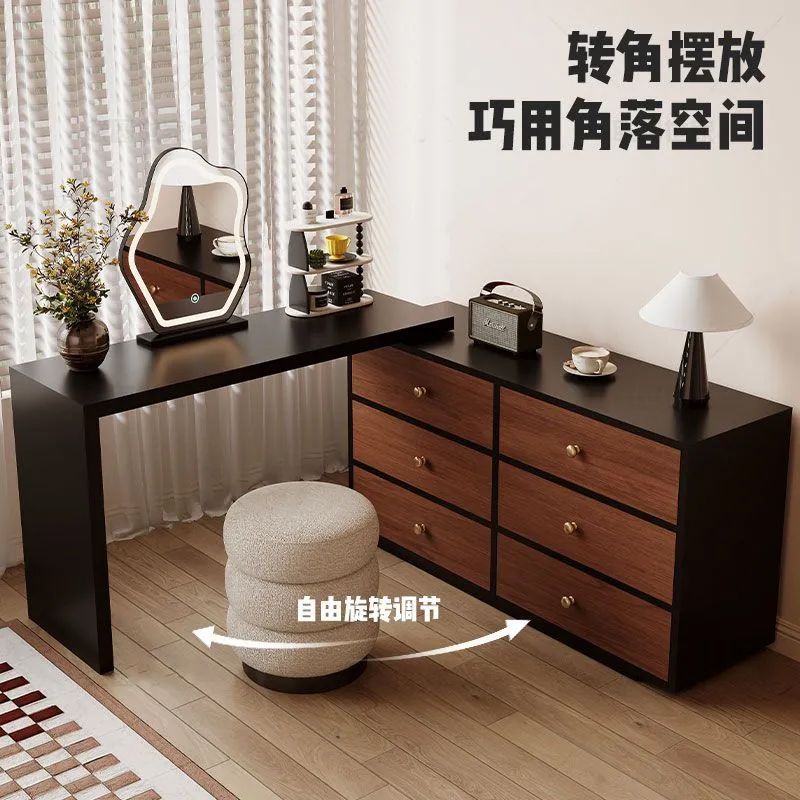 中古风全实木烤漆斗柜一体梳妆台